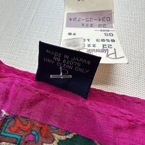 Vintage Silk Scarf Honey NWT 10x50, Geometric Floral Print, Fuchsia Green Red - Picture 8 of 10